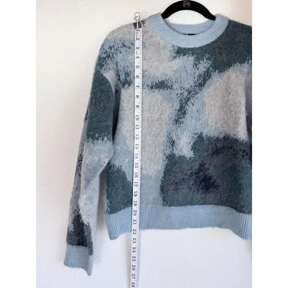 NEW The Kooples Abstract Colorblock Knit Alpaca Crewneck Wool Sweater in Blue XS